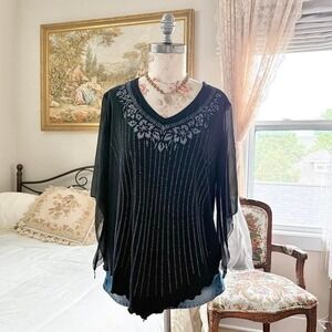 black beaded fairy top  Y2K yabes black embellished top size 2XL